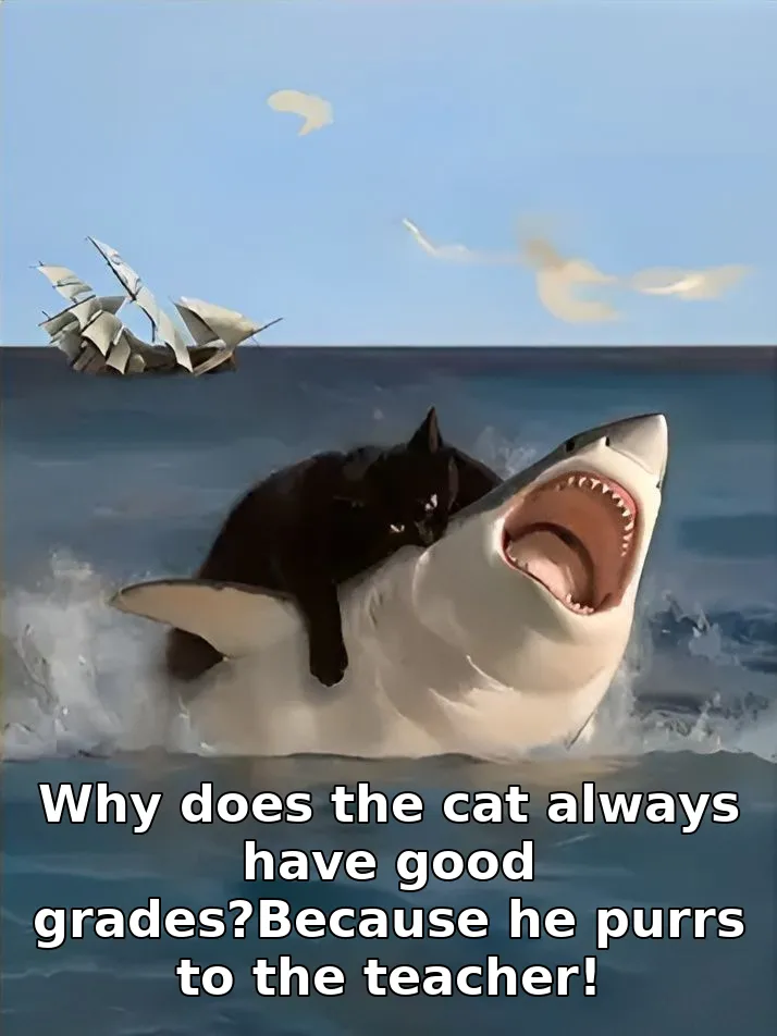 Why does the cat always have good grades?Because he purrs to the teacher!