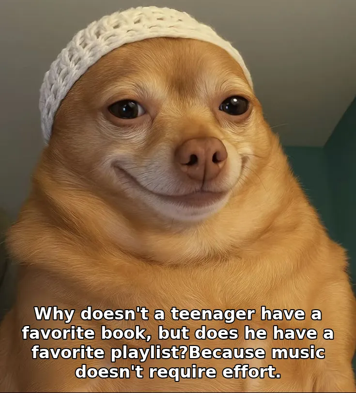 Why doesn't a teenager have a favorite book, but does he have a favorite playlist?Because music doesn't require effort.