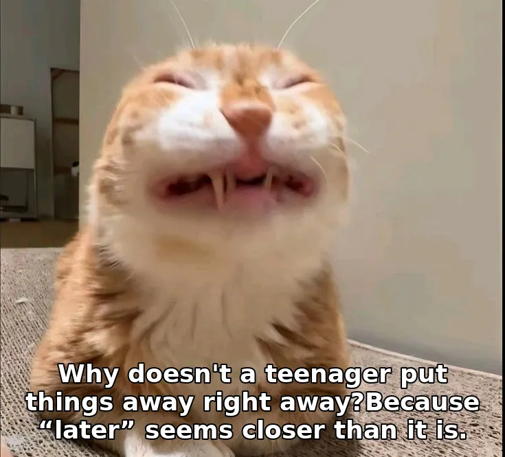 Why doesn't a teenager put things away right away?Because “later” seems closer than it is.