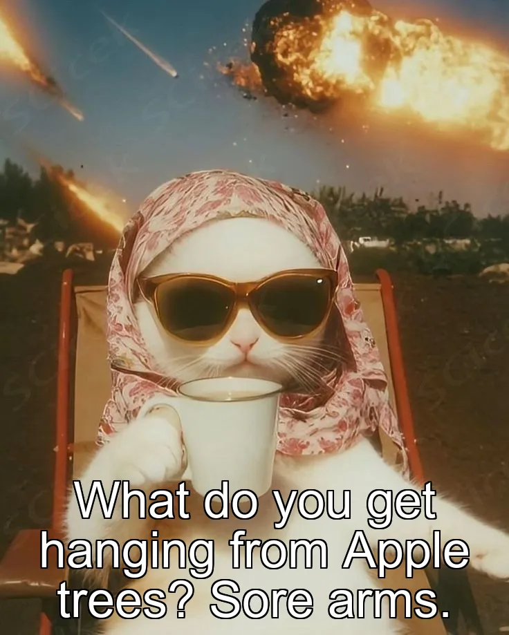 What do you get hanging from Apple trees? Sore arms.