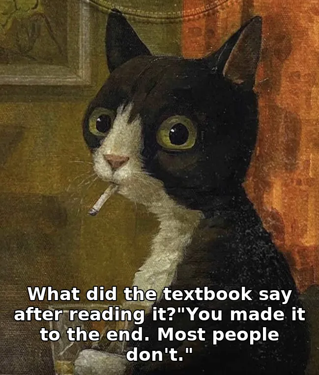 What did the textbook say after reading it?"You made it to the end. Most people don't."