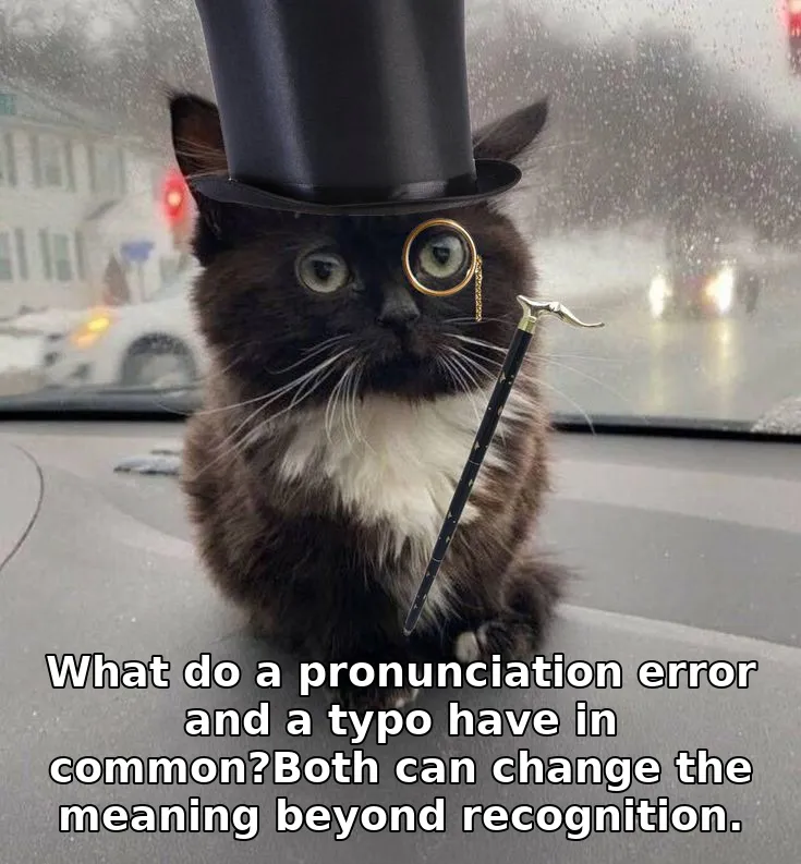 What do a pronunciation error and a typo have in common?Both can change the meaning beyond recognition.