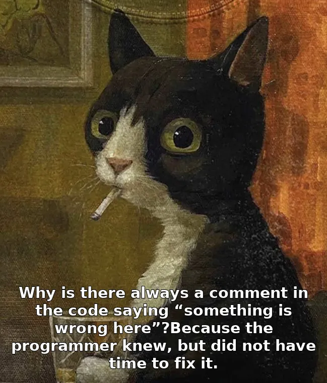 Why is there always a comment in the code saying “something is wrong here”?Because the programmer knew, but did not have time to fix it.
