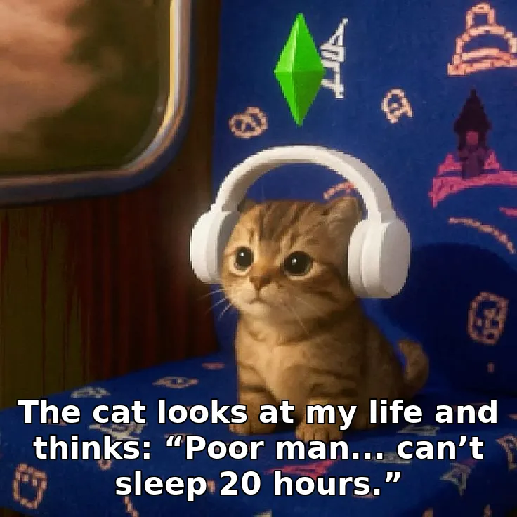 The cat looks at my life and thinks: “Poor man... can’t sleep 20 hours.”