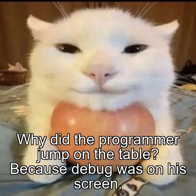 Why did the programmer jump on the table? Because debug was on his screen.