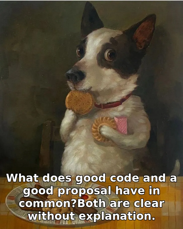 What does good code and a good proposal have in common?Both are clear without explanation.