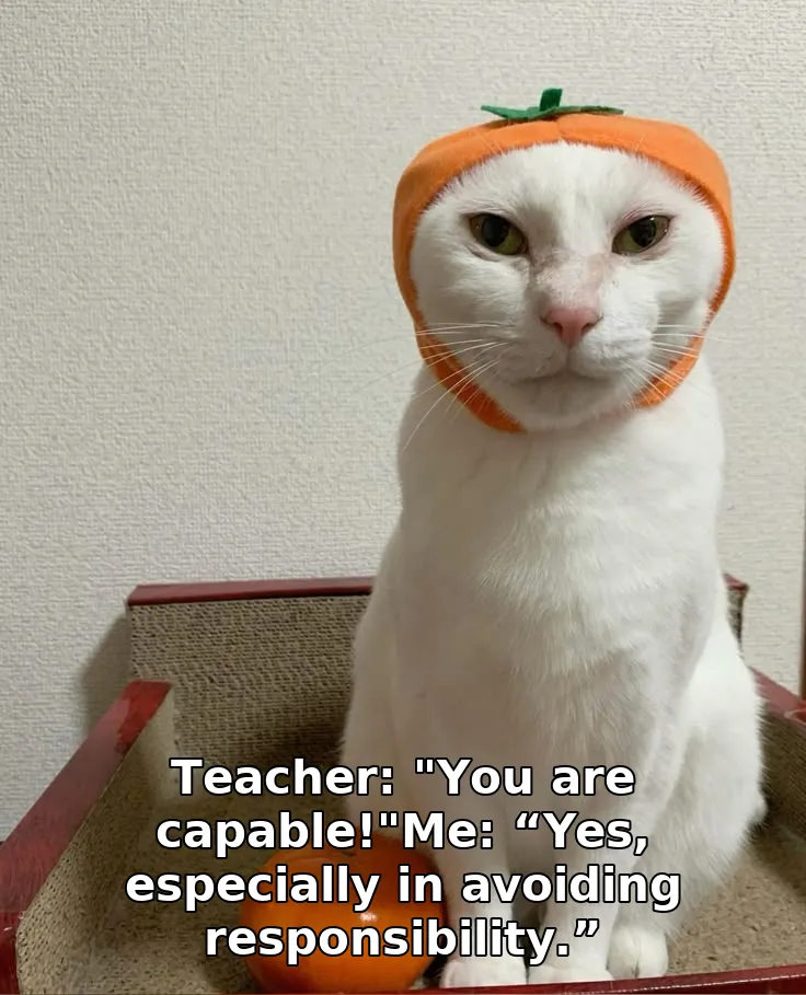 Teacher: "You are capable!"Me: “Yes, especially in avoiding responsibility.”