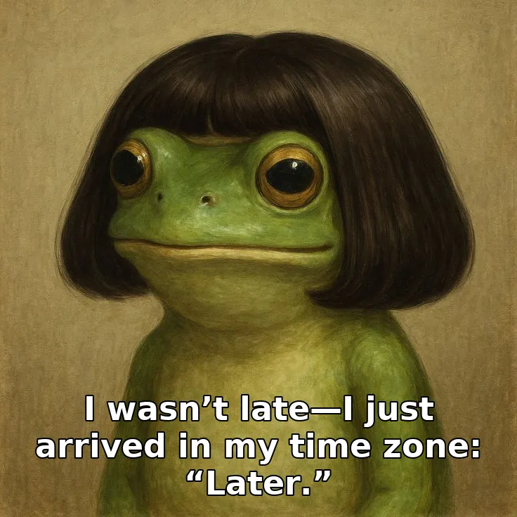 I wasn’t late—I just arrived in my time zone: “Later.”