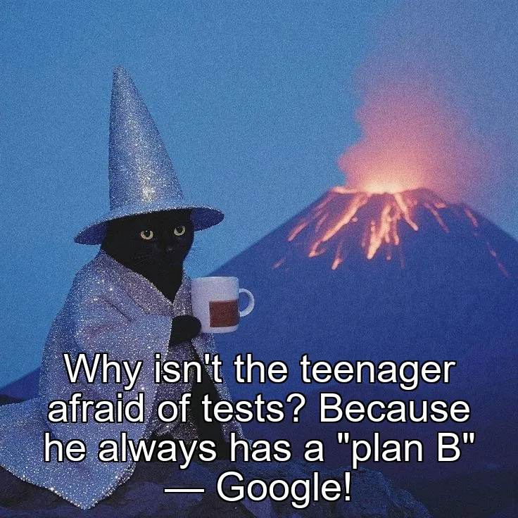 Why isn't the teenager afraid of tests? Because he always has a "plan B" — Google!