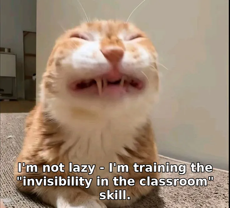 I'm not lazy - I'm training the "invisibility in the classroom" skill.