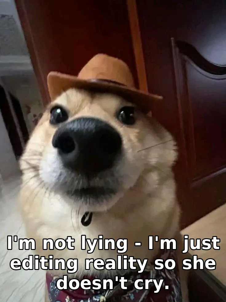 I'm not lying - I'm just editing reality so she doesn't cry.