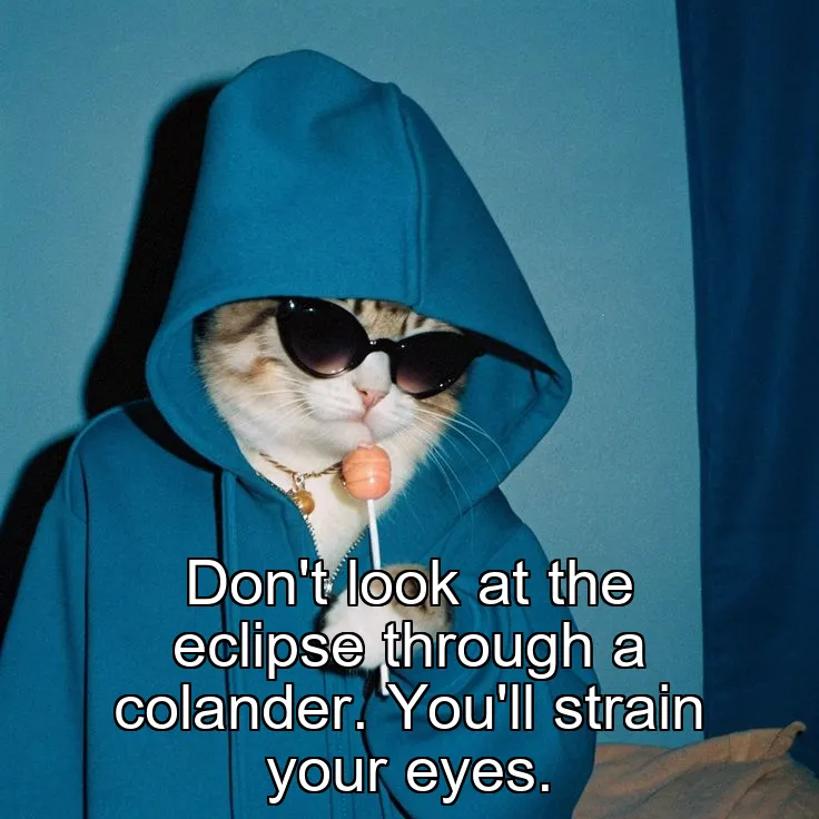 Don't look at the eclipse through a colander. You'll strain your eyes.