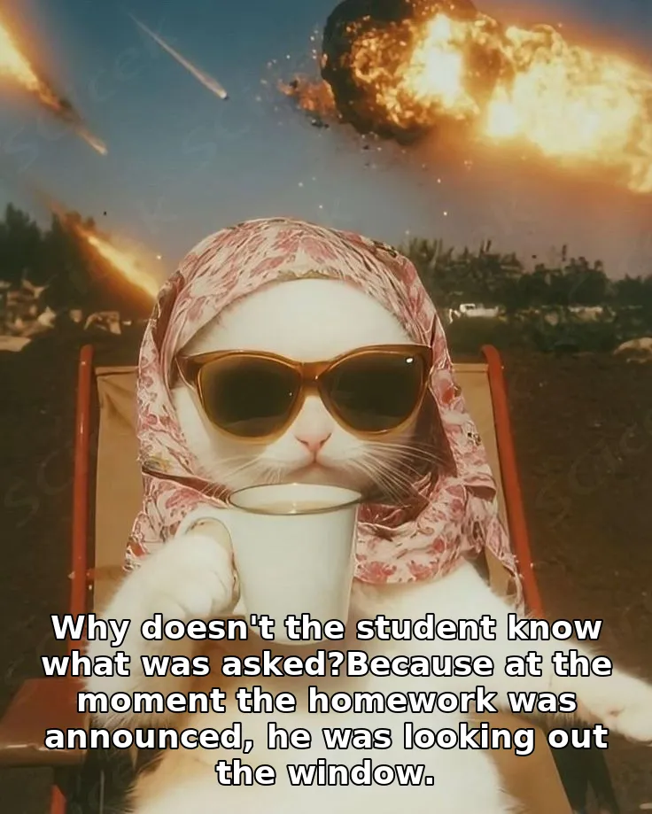 Why doesn't the student know what was asked?Because at the moment the homework was announced, he was looking out the window.