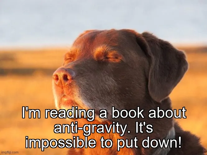 I'm reading a book about anti-gravity. It's impossible to put down!