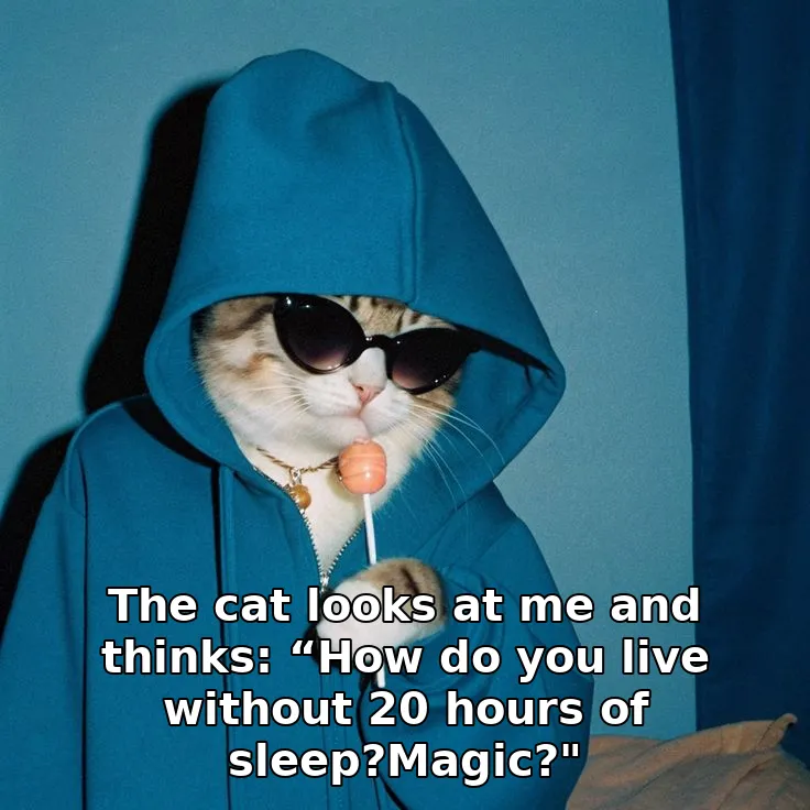 The cat looks at me and thinks: “How do you live without 20 hours of sleep?Magic?"