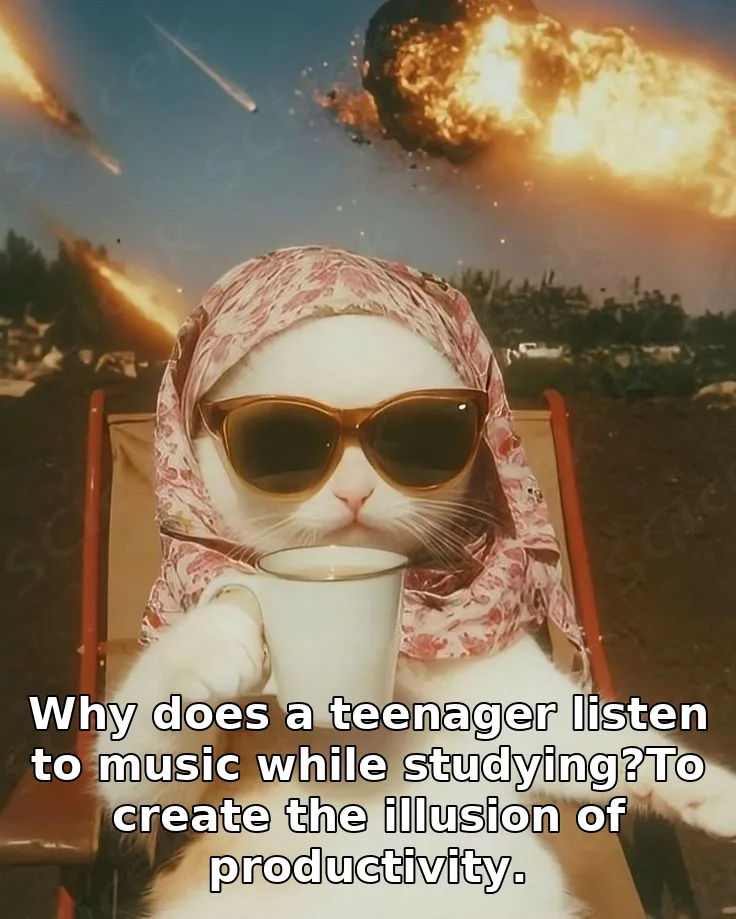 Why does a teenager listen to music while studying?To create the illusion of productivity.