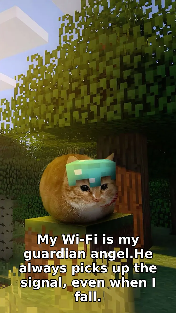 My Wi-Fi is my guardian angel.He always picks up the signal, even when I fall.