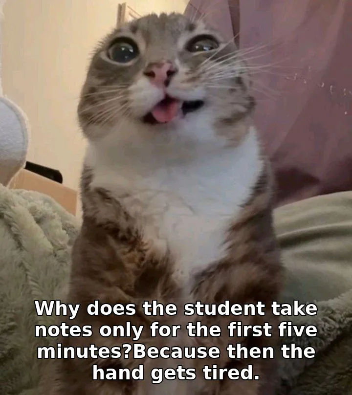 Why does the student take notes only for the first five minutes?Because then the hand gets tired.