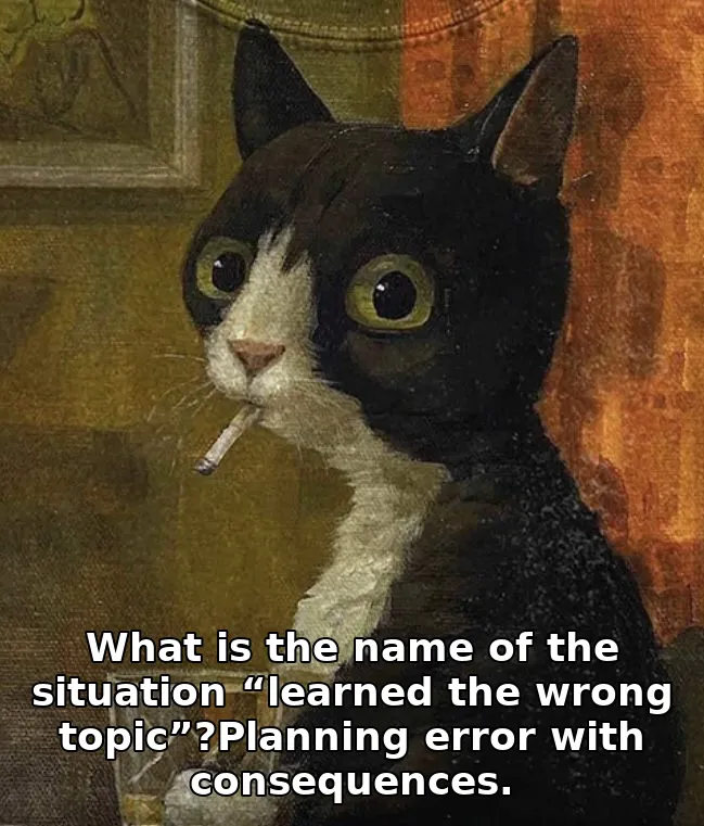 What is the name of the situation “learned the wrong topic”?Planning error with consequences.