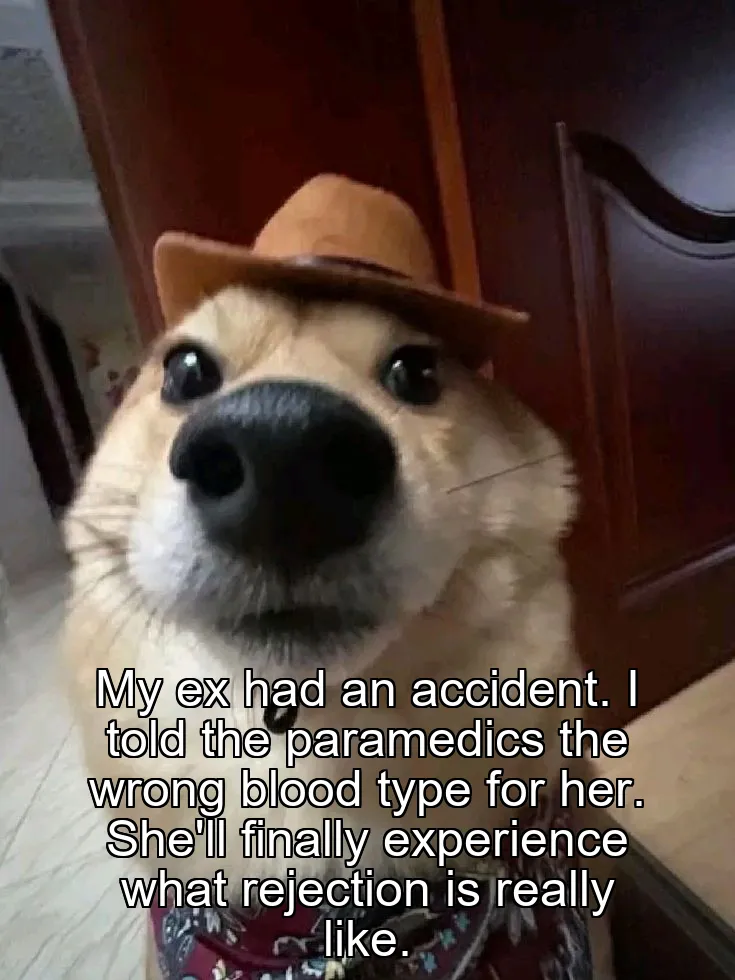 My ex had an accident. I told the paramedics the wrong blood type for her. She'll finally experience what rejection is really like.