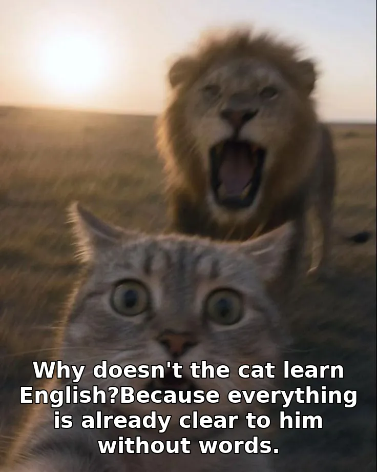 Why doesn't the cat learn English?Because everything is already clear to him without words.