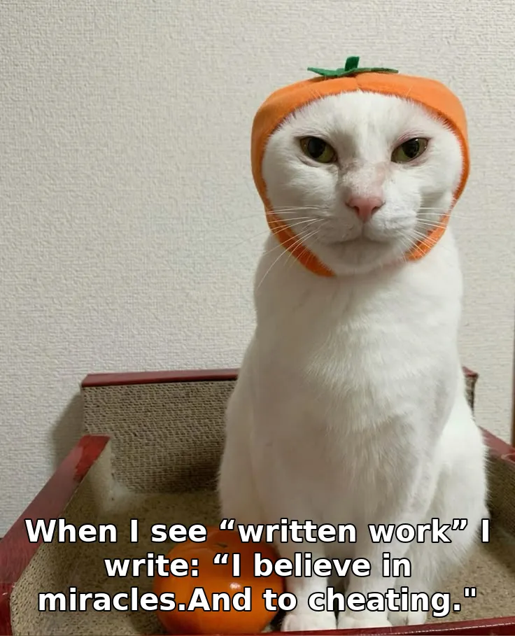 When I see “written work” I write: “I believe in miracles.And to cheating."