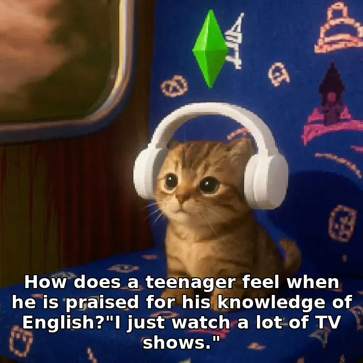 How does a teenager feel when he is praised for his knowledge of English?"I just watch a lot of TV shows."