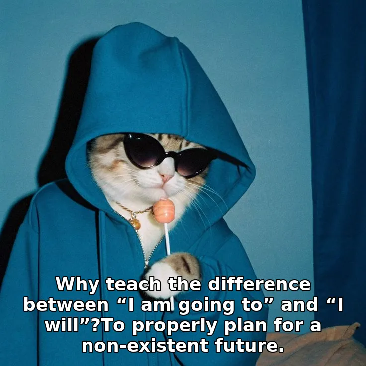 Why teach the difference between “I am going to” and “I will”?To properly plan for a non-existent future.