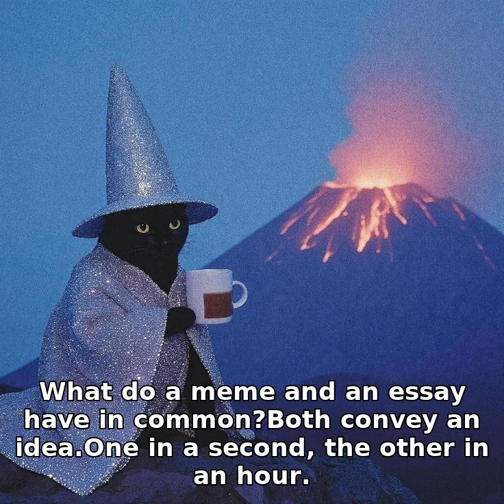 What do a meme and an essay have in common?Both convey an idea.One in a second, the other in an hour.