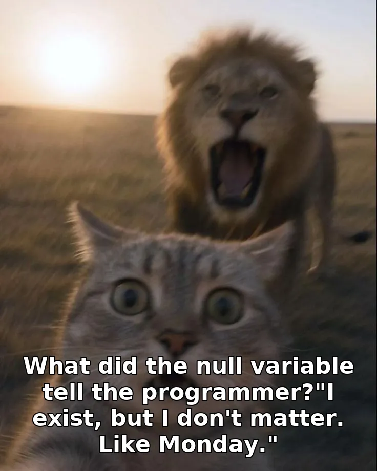 What did the null variable tell the programmer?"I exist, but I don't matter. Like Monday."
