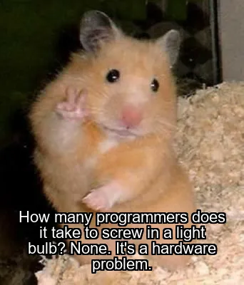 How many programmers does it take to screw in a light bulb? None. It's a hardware problem.