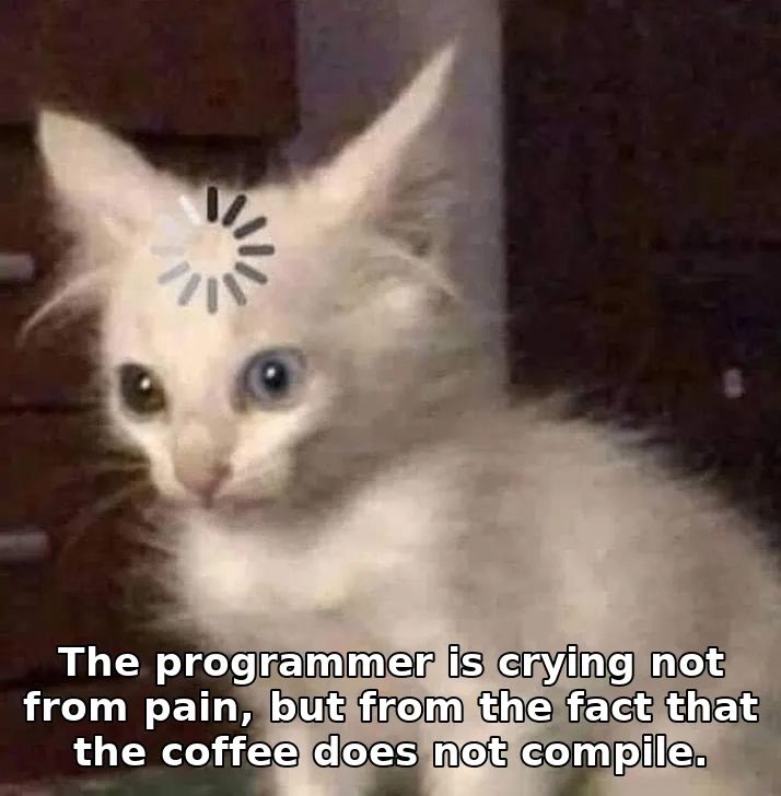 The programmer is crying not from pain, but from the fact that the coffee does not compile.