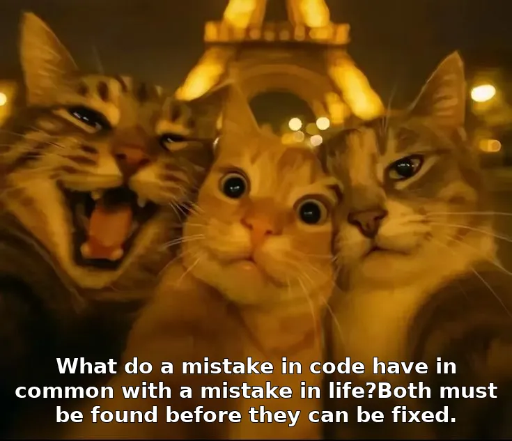 What do a mistake in code have in common with a mistake in life?Both must be found before they can be fixed.