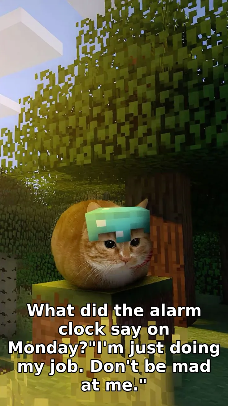 What did the alarm clock say on Monday?"I'm just doing my job. Don't be mad at me."