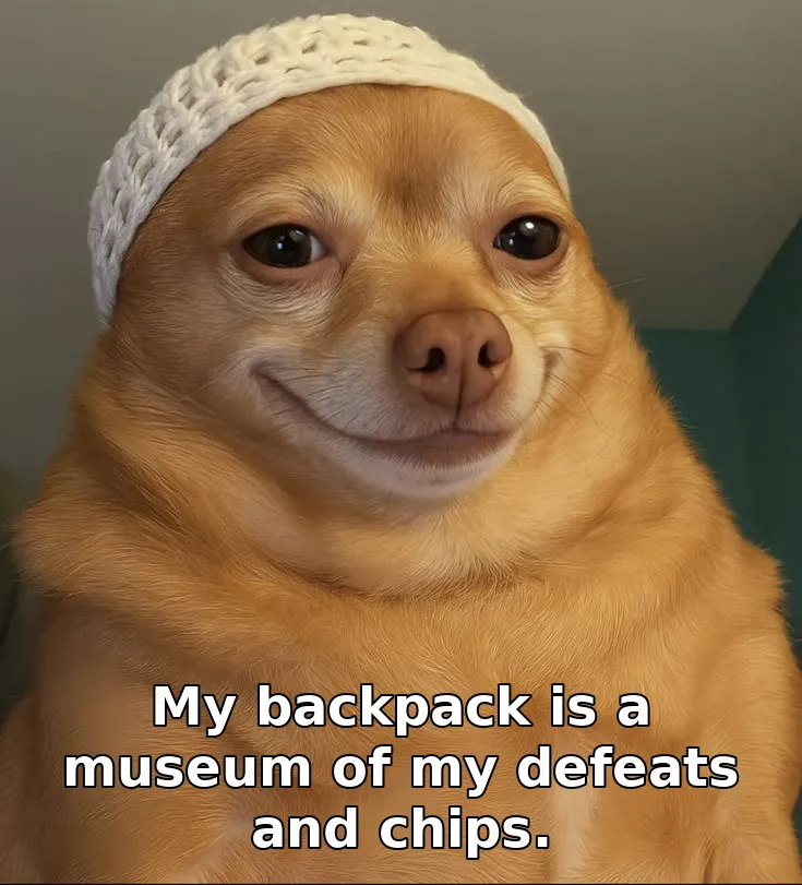 My backpack is a museum of my defeats and chips.