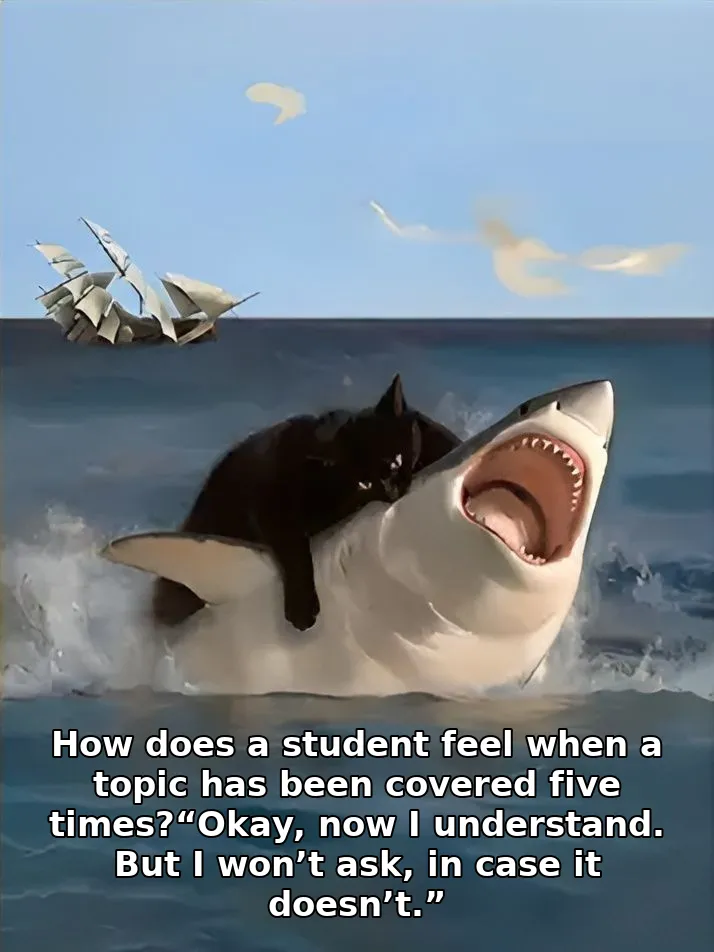 How does a student feel when a topic has been covered five times?“Okay, now I understand. But I won’t ask, in case it doesn’t.”