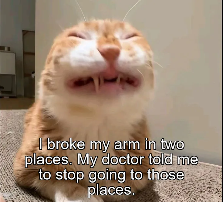I broke my arm in two places. My doctor told me to stop going to those places.