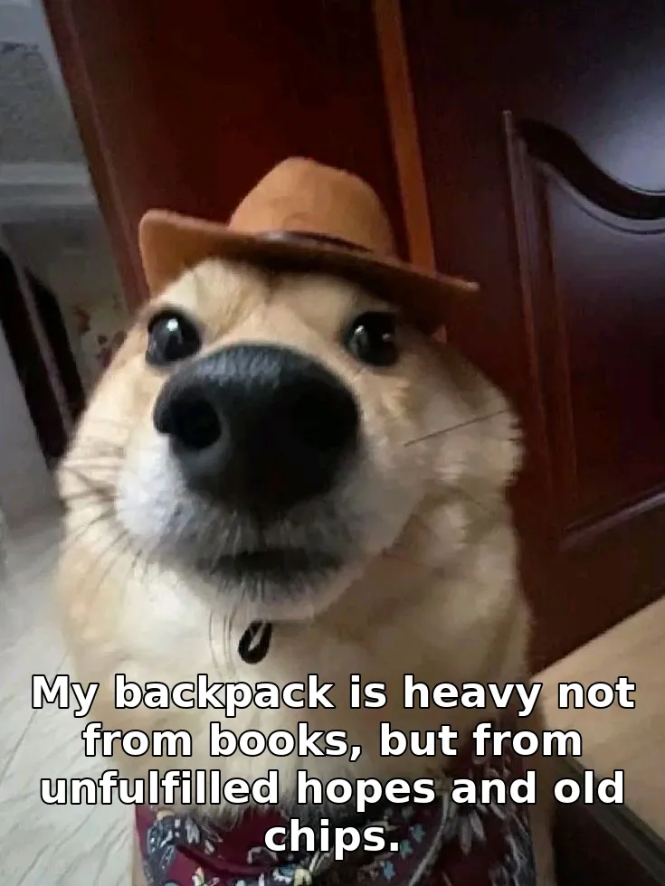 My backpack is heavy not from books, but from unfulfilled hopes and old chips.