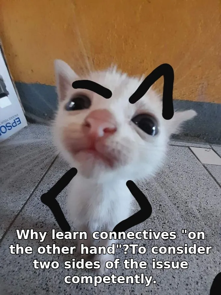 Why learn connectives "on the other hand"?To consider two sides of the issue competently.