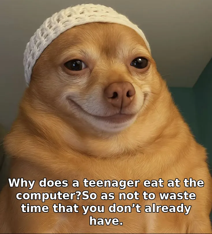 Why does a teenager eat at the computer?So as not to waste time that you don’t already have.