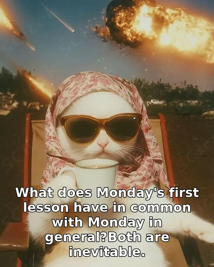 What does Monday's first lesson have in common with Monday in general?Both are inevitable.