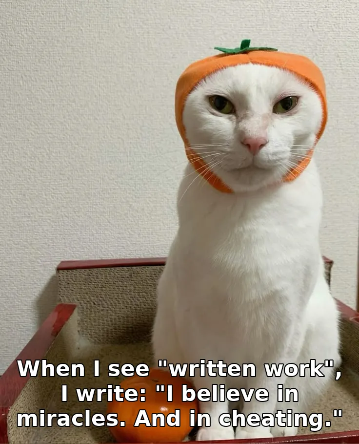 When I see "written work", I write: "I believe in miracles. And in cheating."