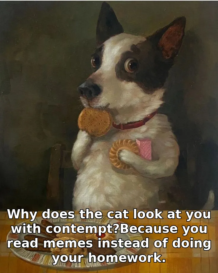 Why does the cat look at you with contempt?Because you read memes instead of doing your homework.