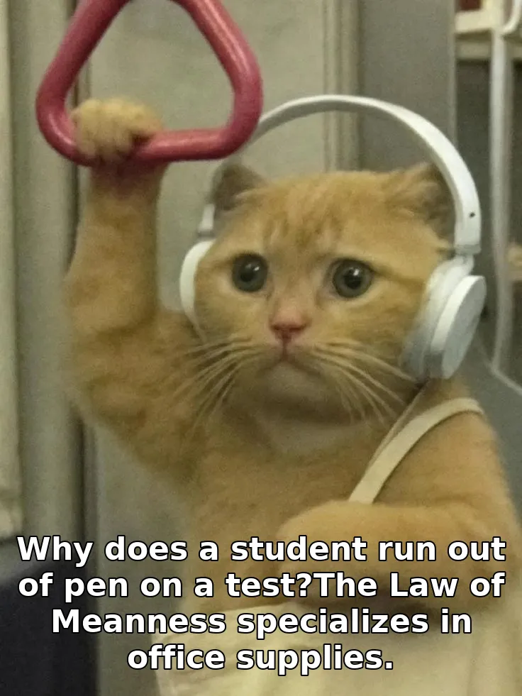Why does a student run out of pen on a test?The Law of Meanness specializes in office supplies.