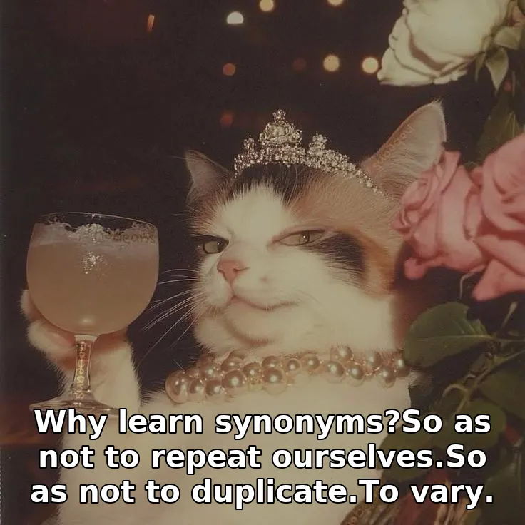 Why learn synonyms?So as not to repeat ourselves.So as not to duplicate.To vary.