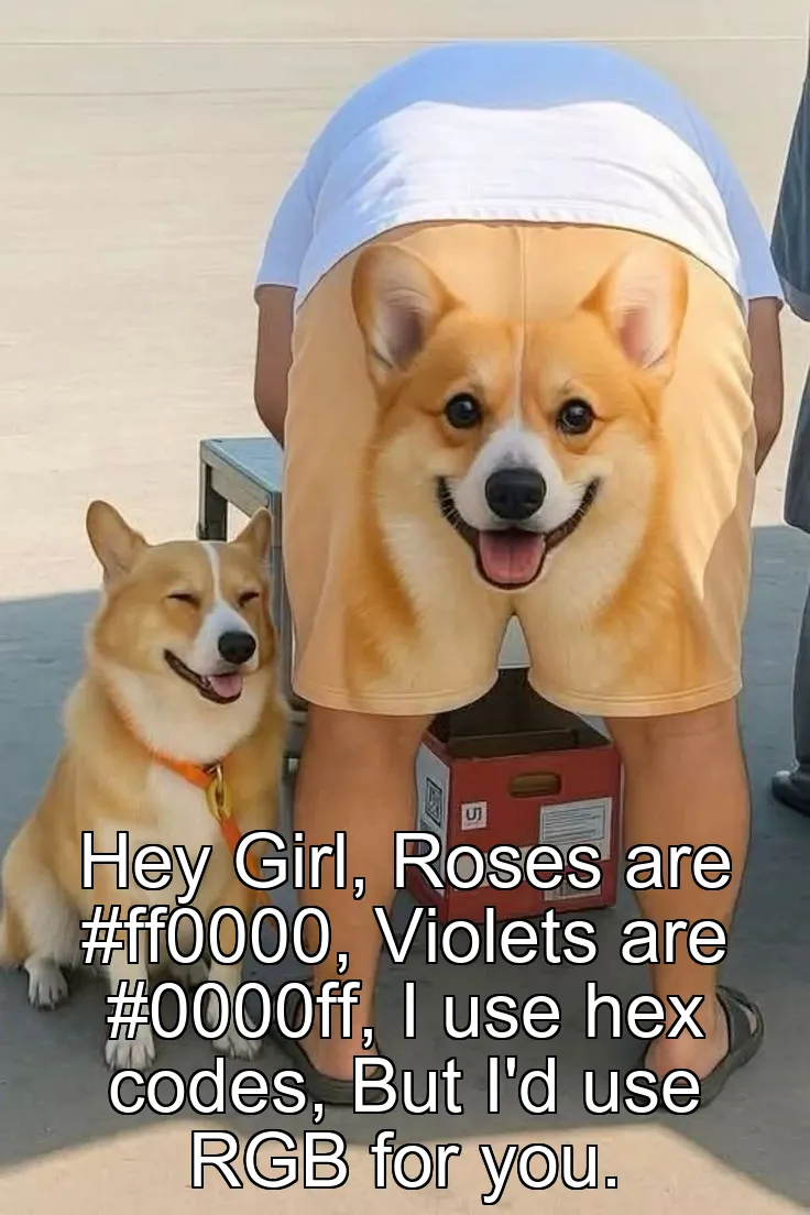 Hey Girl,
Roses are #ff0000,
Violets are #0000ff,
I use hex codes,
But I'd use RGB for you.