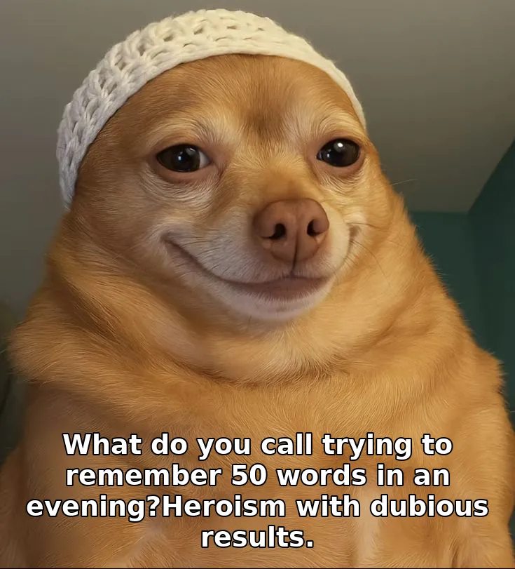 What do you call trying to remember 50 words in an evening?Heroism with dubious results.