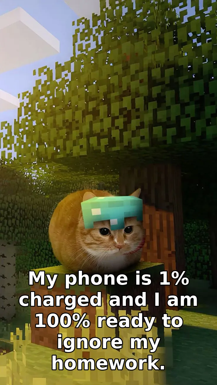 My phone is 1% charged and I am 100% ready to ignore my homework.