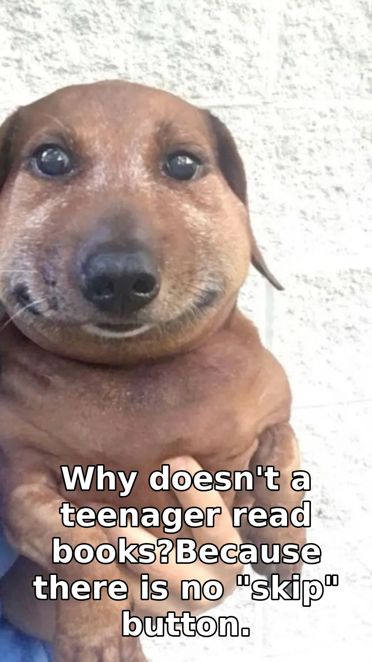 Why doesn't a teenager read books?Because there is no "skip" button.