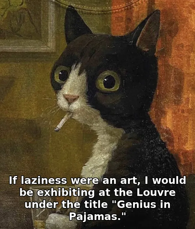 If laziness were an art, I would be exhibiting at the Louvre under the title "Genius in Pajamas."